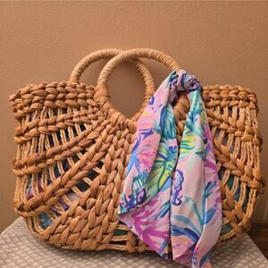 Lilly Pulitzer MARRAKECH Straw Bag Tote Beach Summer Satchel Lined Floral purse